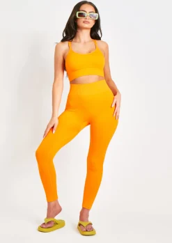 Kara Orange Seamless Ribbed Scoop Neck Double Strap Crop Top^Missy Empire Cheap