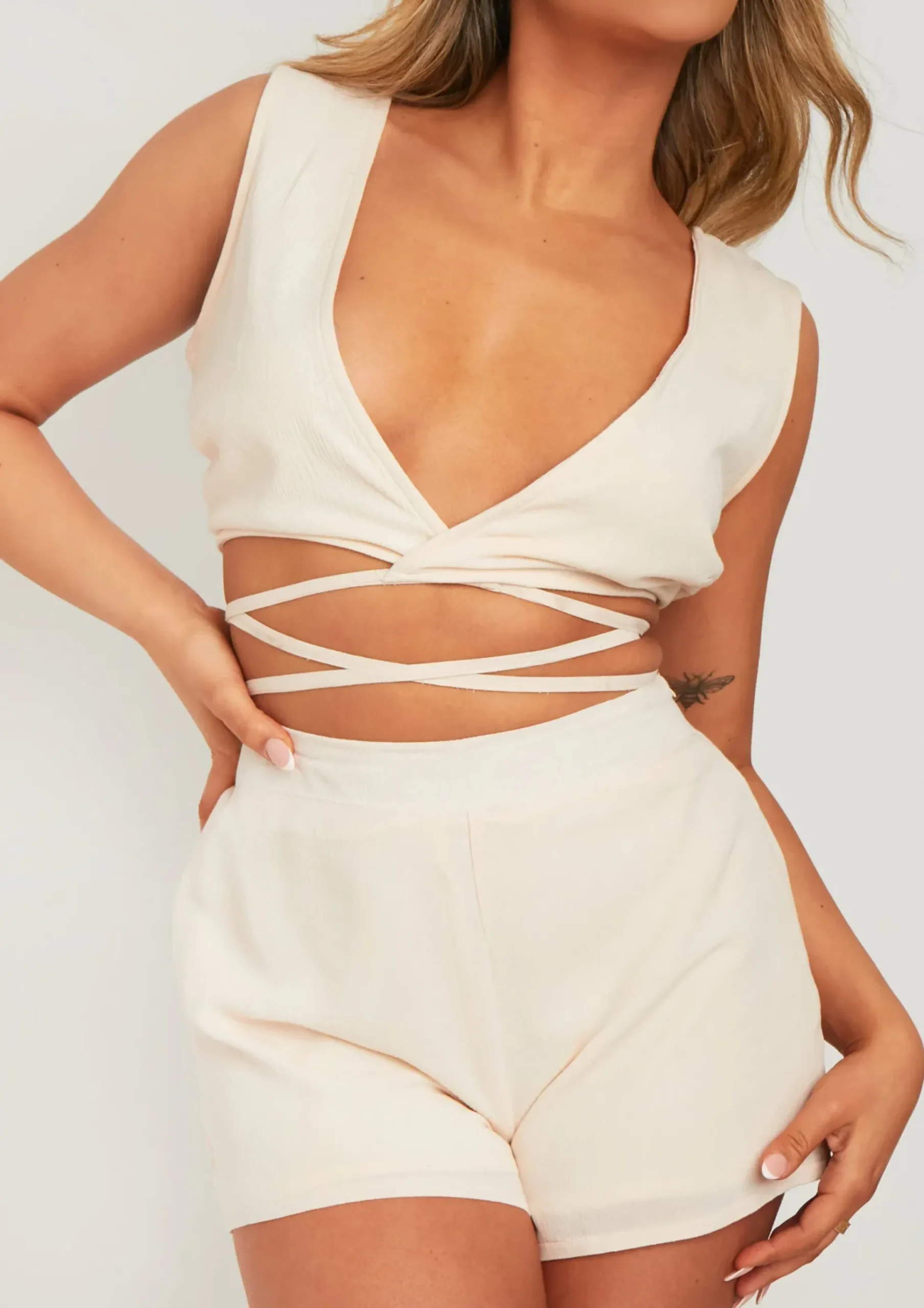 Fashion Kariss Ivory Linen Look Floaty Shorts Women Shorts