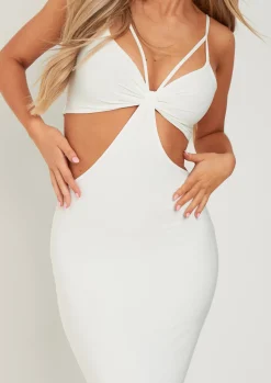 Shop Karla Ivory Strappy Cut Out Slinky Midi Dress Women Dresses