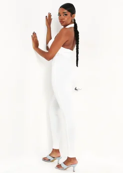 Online Kassie Ivory Halterneck Lace Up Jumpsuit Women Jumpsuits & Playsuits