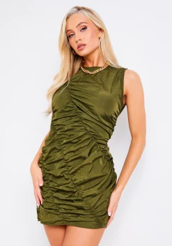 Shop Kassie Khaki Ruched Parachute Body Mini Dress Women Dresses
