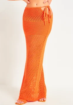 Kassie Orange Crochet Cut Out Maxi Skirt^Missy Empire Clearance