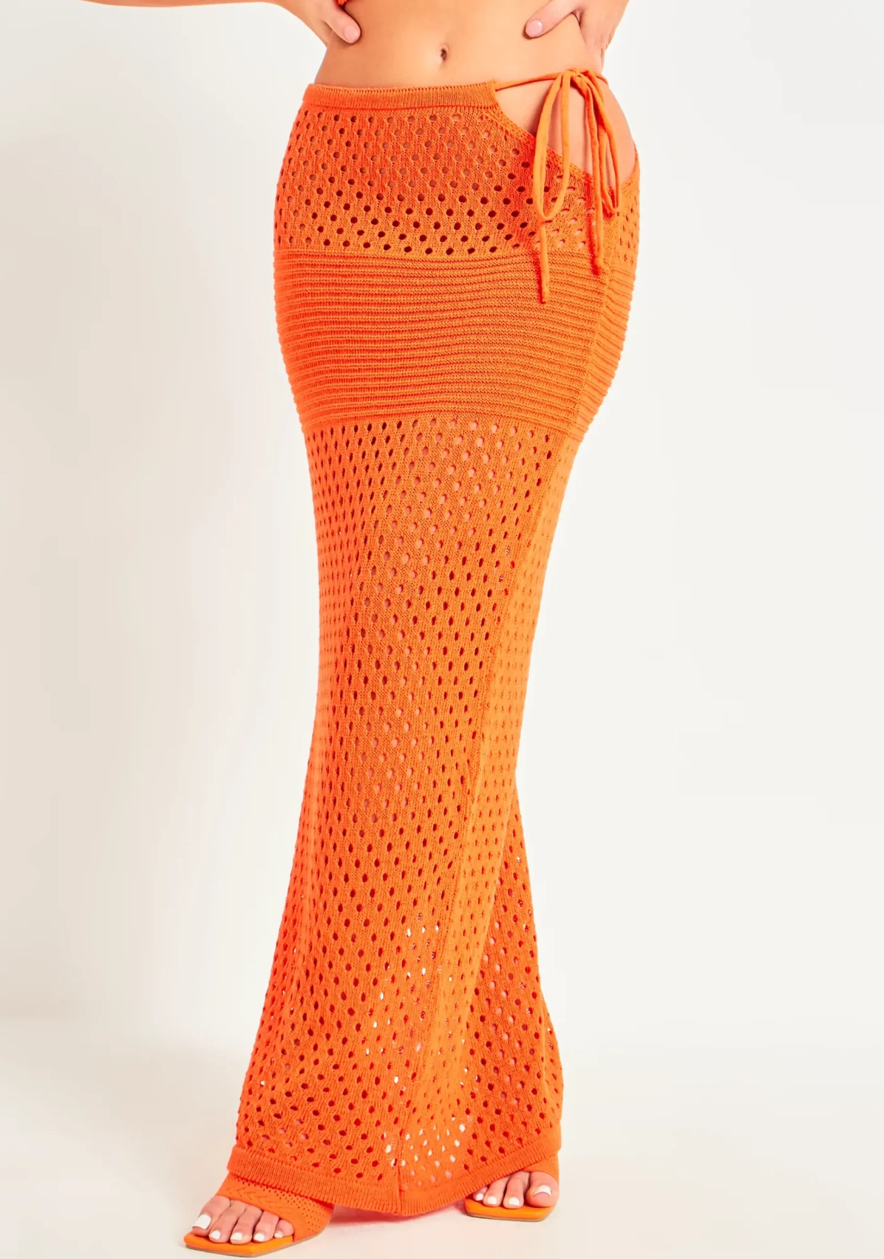 Kassie Orange Crochet Cut Out Maxi Skirt^Missy Empire Clearance