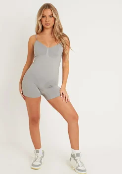 Best Katie Grey Seamless Strap Plunge Unitard Women Jumpsuits & Playsuits