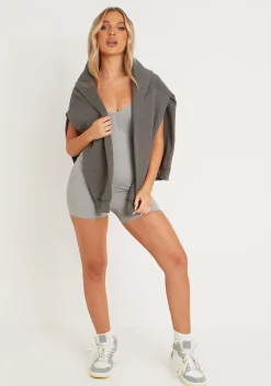 Best Katie Grey Seamless Strap Plunge Unitard Women Jumpsuits & Playsuits