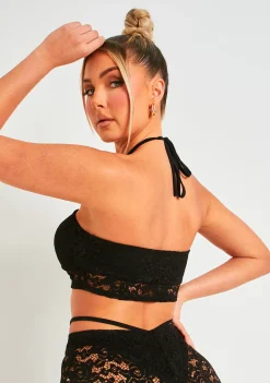 Katrina Black Lace Ring Detail Crop Top^Missy Empire Clearance