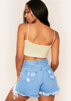 Katy Beige Knitted Rib Crop Top^Missy Empire Fashion