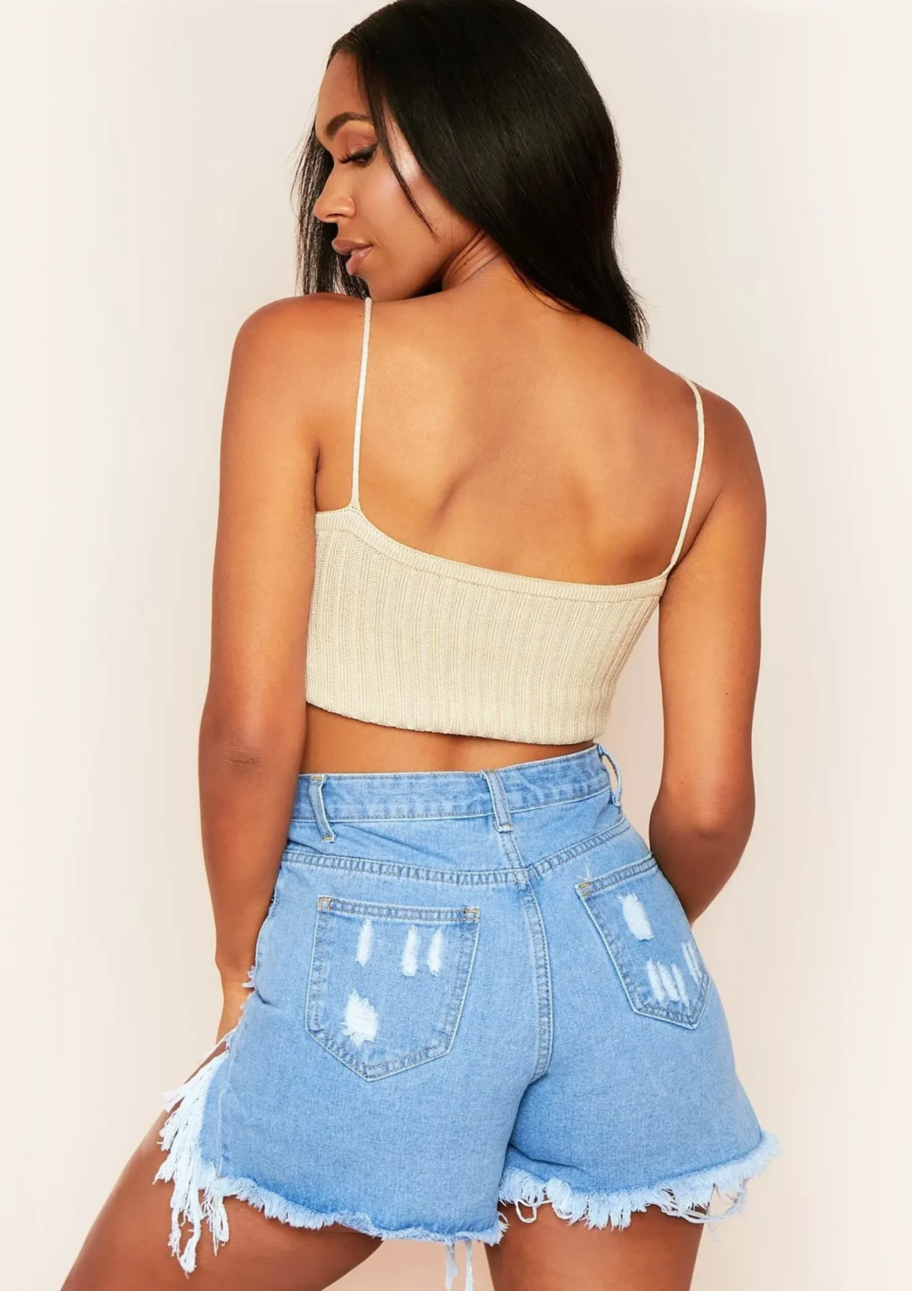 Katy Beige Knitted Rib Crop Top^Missy Empire Fashion