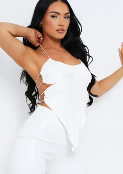 Kay Ivory Pu Halter Neck Pointed Hem Top^Missy Empire Online