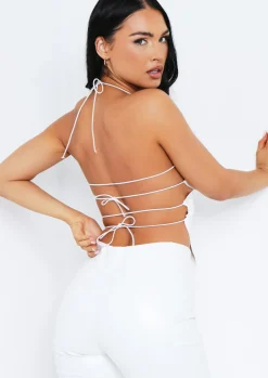 Kay Ivory Pu Halter Neck Pointed Hem Top^Missy Empire Online