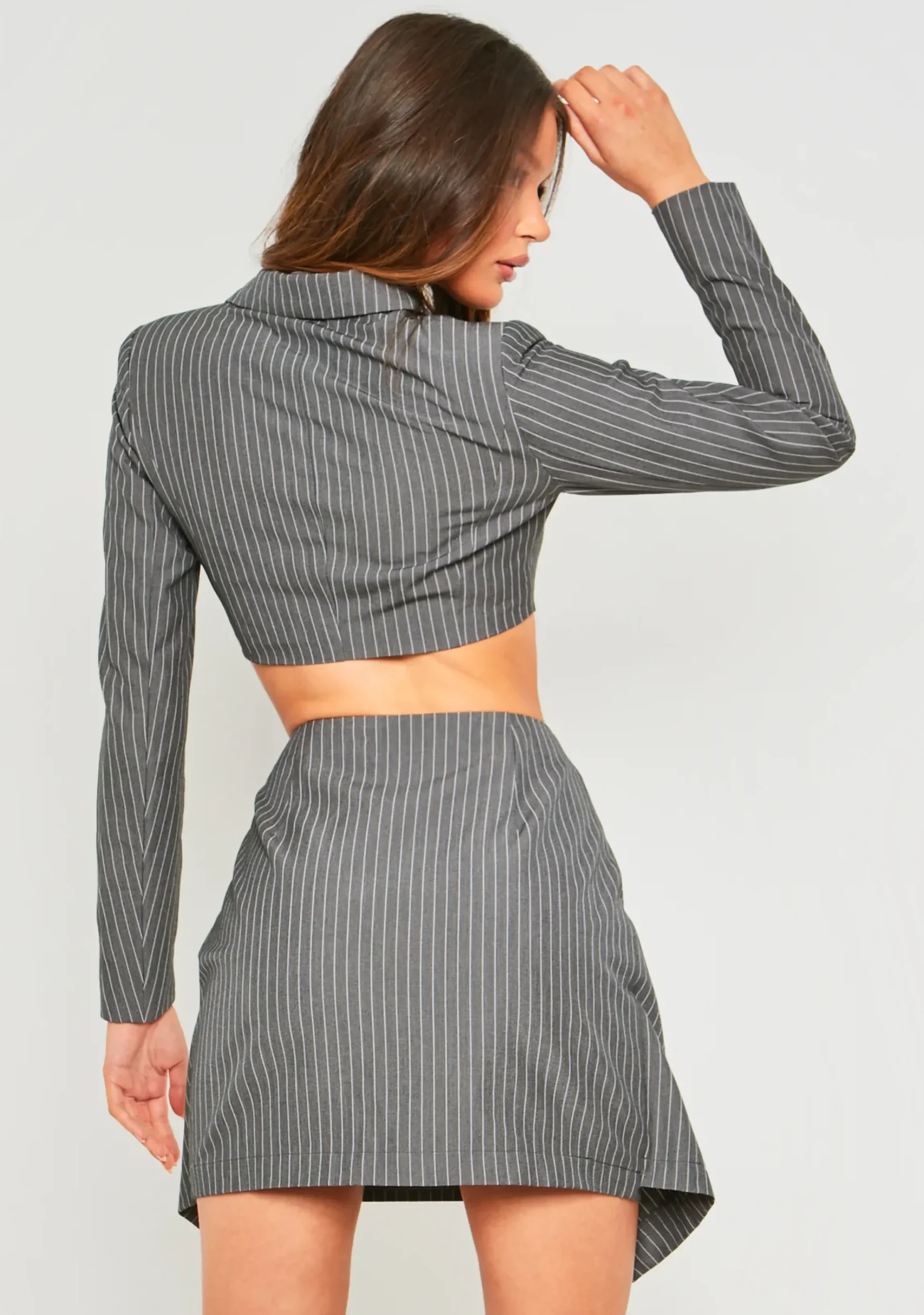 Kayla Charcoal Striped Tailored Cropped Blazer^Missy Empire Shop