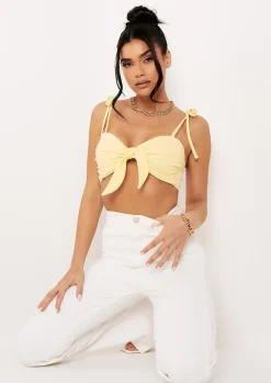 Kayla Lemon Tie Front Strappy Crop Top^Missy Empire Shop
