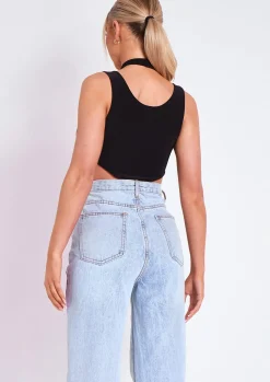Kayleigh Black Double Layer Cross Over Bodysuit^Missy Empire Cheap