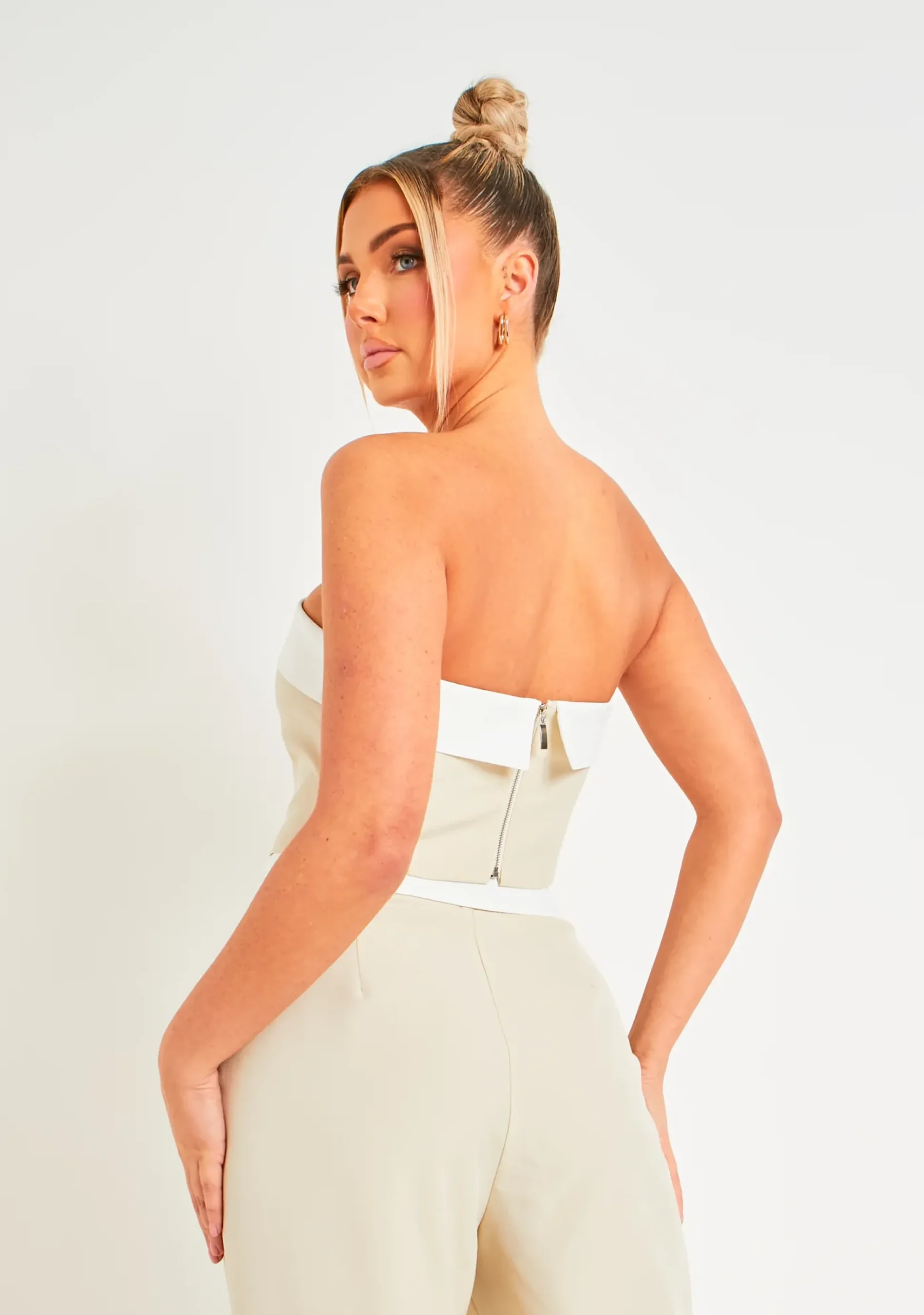 Kaysie Beige Fold Over Bandeau Top^Missy Empire Sale