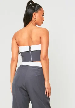 Kaysie Charcoal Fold Over Bandeau Top^Missy Empire Hot