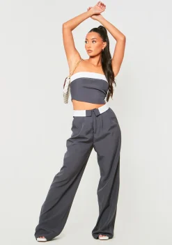 Kaysie Charcoal Fold Over Bandeau Top^Missy Empire Hot