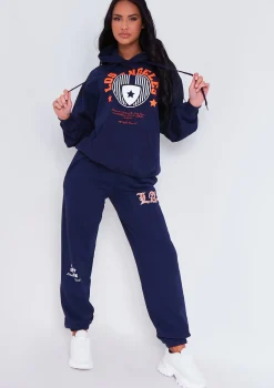 Keaton Navy Los Angeles Varsity Slogan Hoodie^Missy Empire Fashion