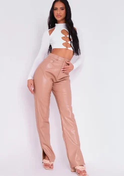 Keeley White Cut Out Long Sleeve Crop Top^Missy Empire Best Sale