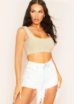 Kendra Champagne Square Neck Cropped Vest Top^Missy Empire Clearance