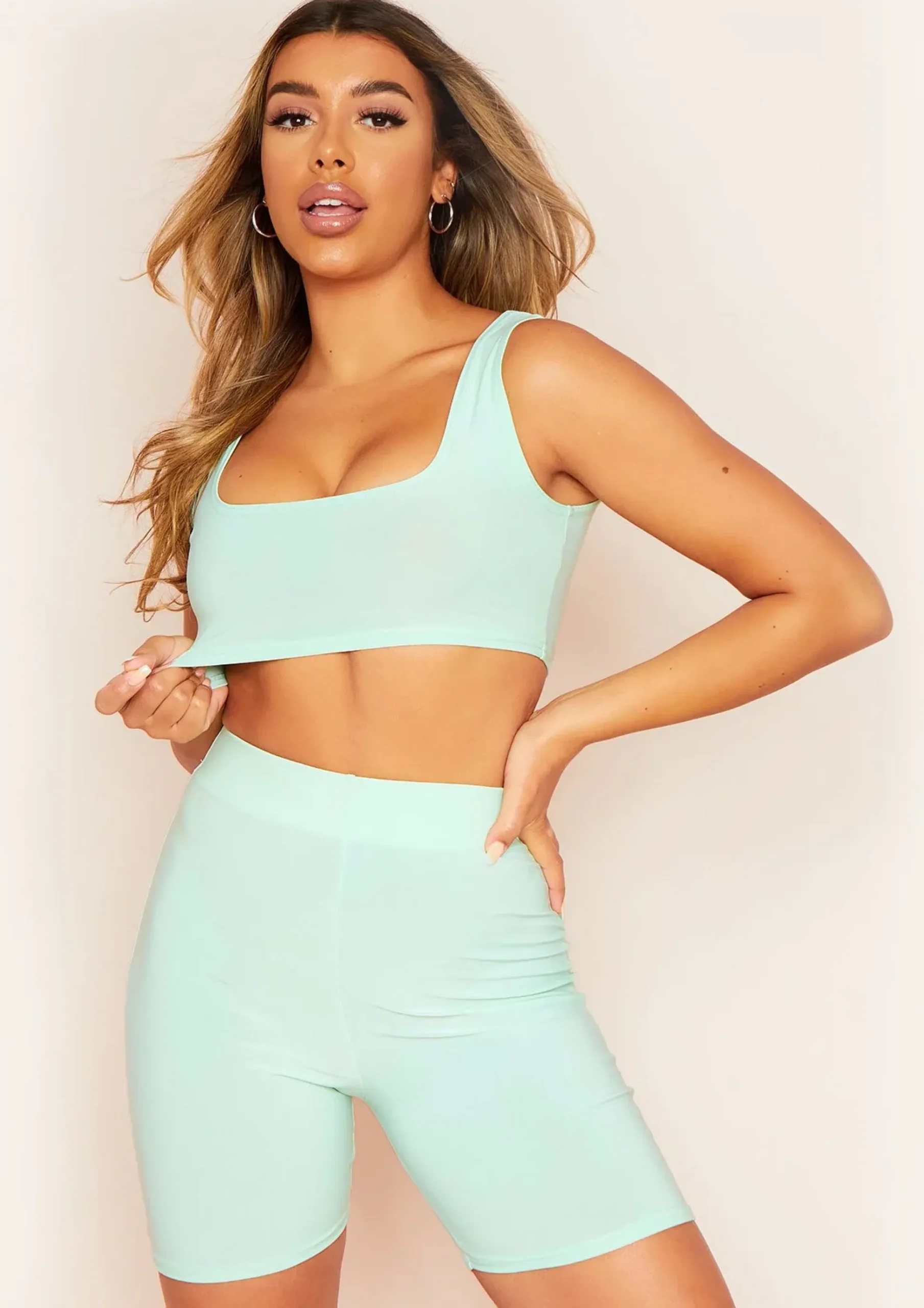 Kendra Mint Green Square Neck Cropped Vest Top^Missy Empire Fashion