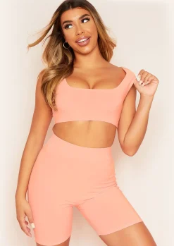 Kendra Peach Square Neck Cropped Vest Top^Missy Empire Cheap