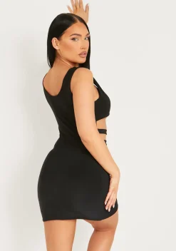 Store Kensley Black Slinky Ring Cut Out Mini Dress Women Dresses
