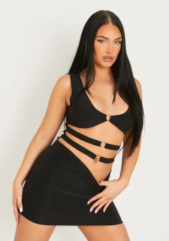 Store Kensley Black Slinky Ring Cut Out Mini Dress Women Dresses
