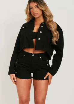 Khari Black Lace Up Denim Jacket^Missy Empire Shop