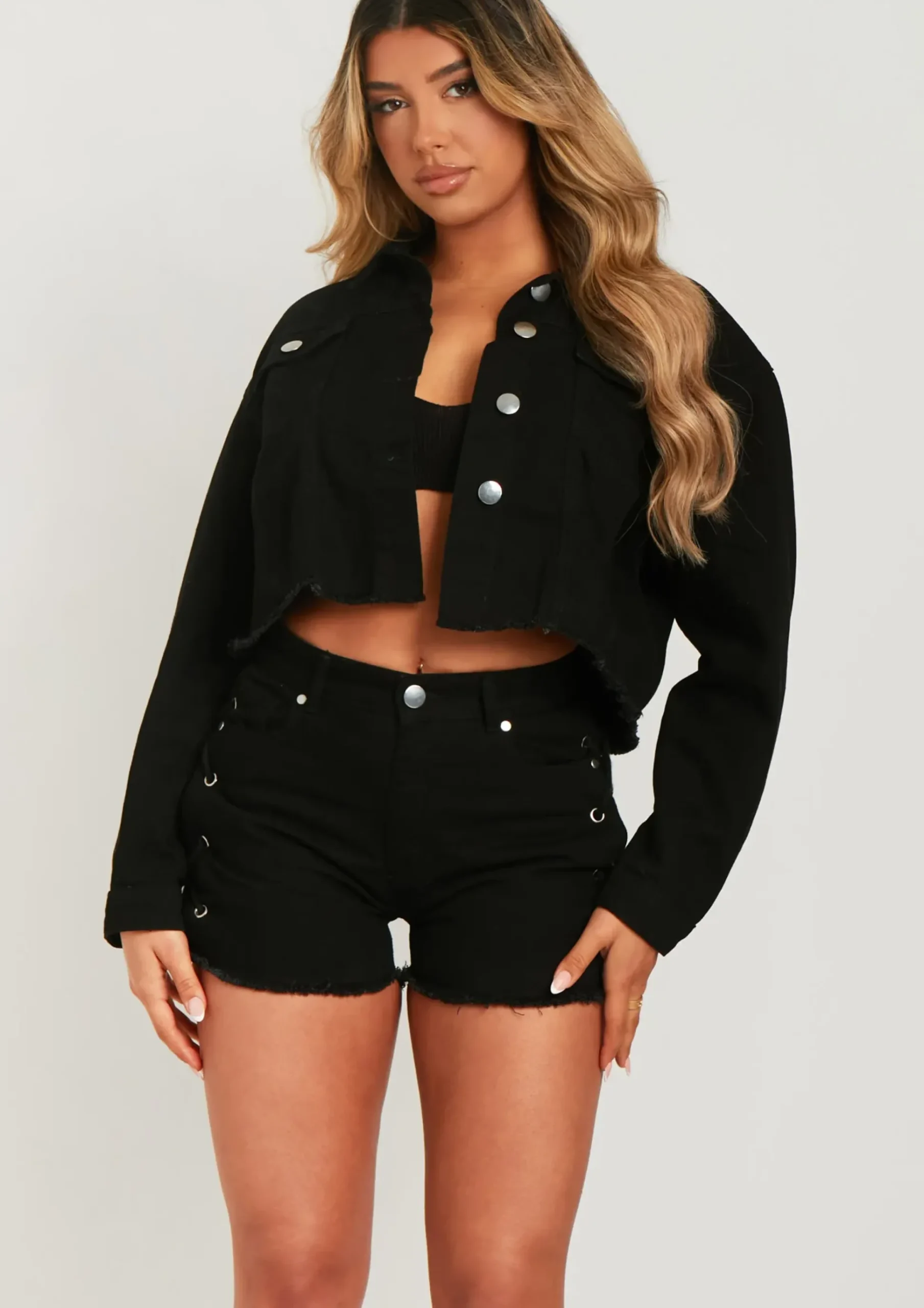 Khari Black Lace Up Denim Jacket^Missy Empire Shop