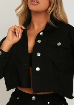 Khari Black Lace Up Denim Jacket^Missy Empire Shop