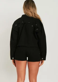 Khari Black Lace Up Denim Jacket^Missy Empire Shop