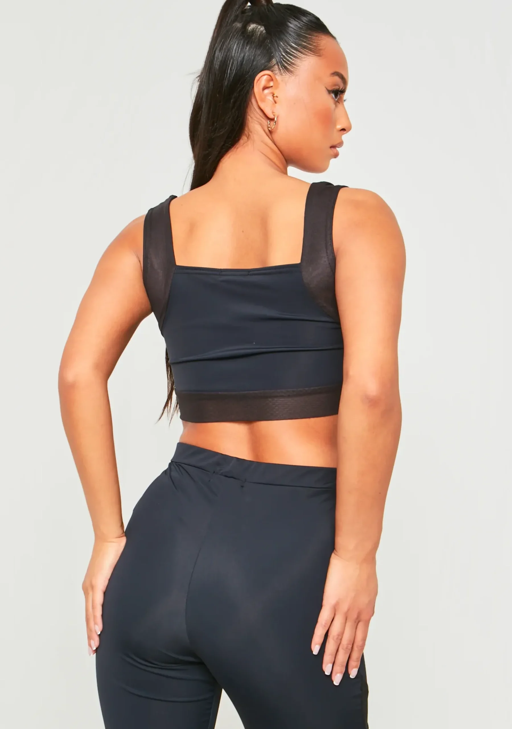 Khloe Black Sculpting Crop Top With Mesh Panels^Missy Empire Cheap