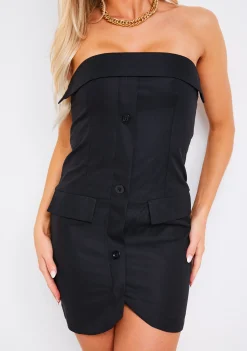 Clearance Kiera Black Tailored Button Front Mini Dress Women Dresses