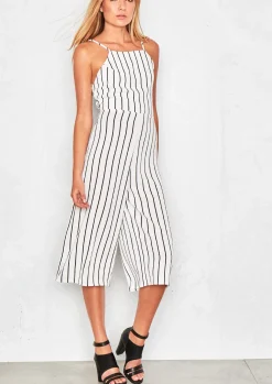 Store Kimana White Stripped Culotte Jumpsuit Women Jumpsuits & Playsuits