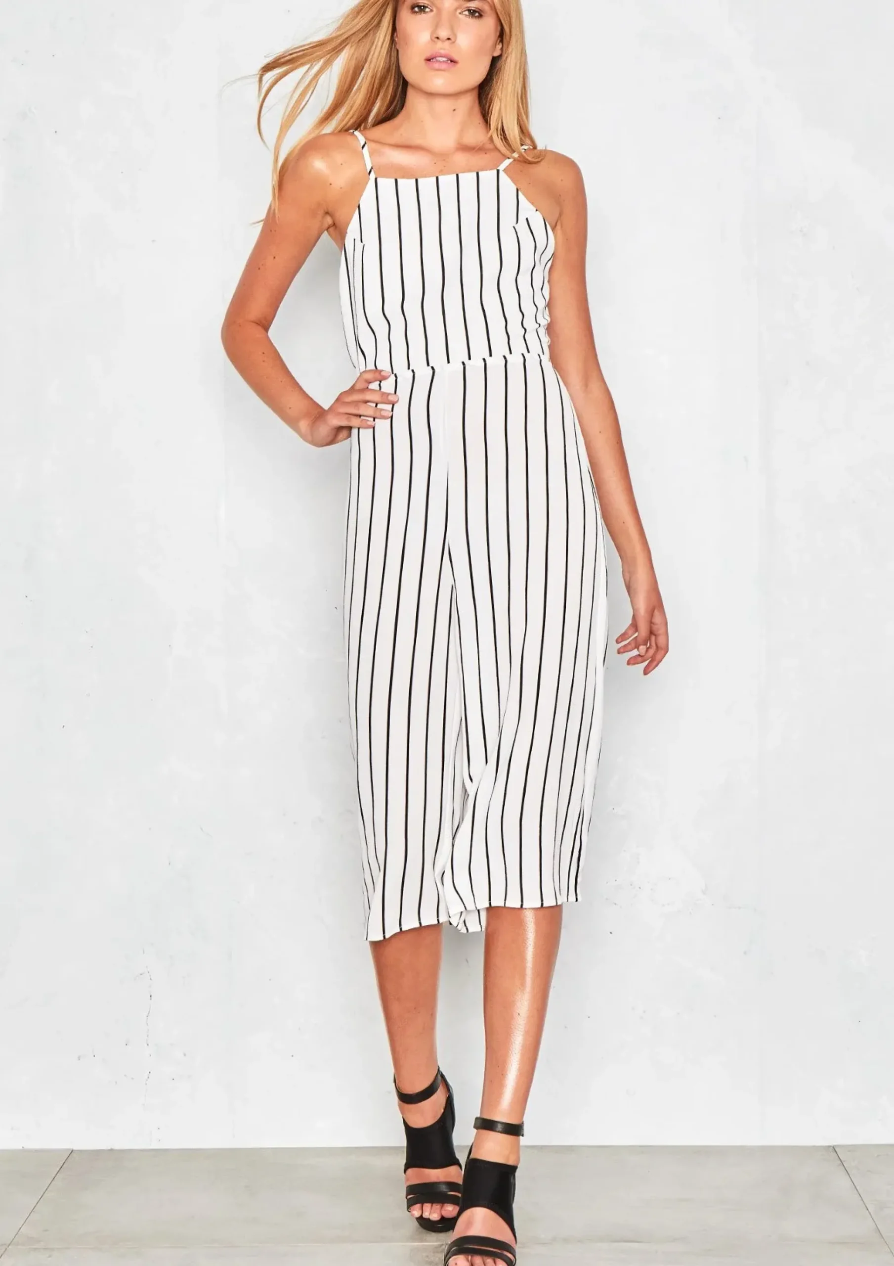 Store Kimana White Stripped Culotte Jumpsuit Women Jumpsuits & Playsuits