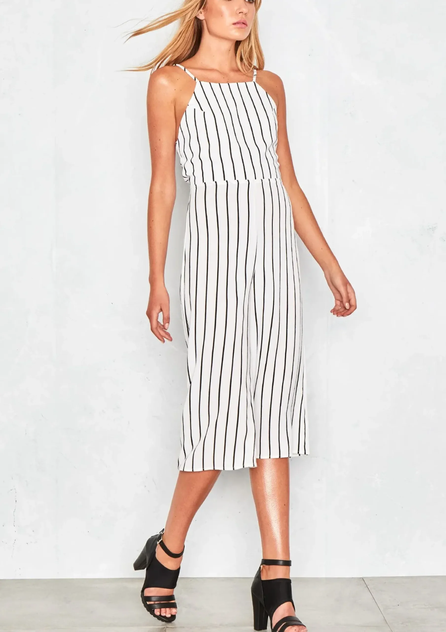Store Kimana White Stripped Culotte Jumpsuit Women Jumpsuits & Playsuits
