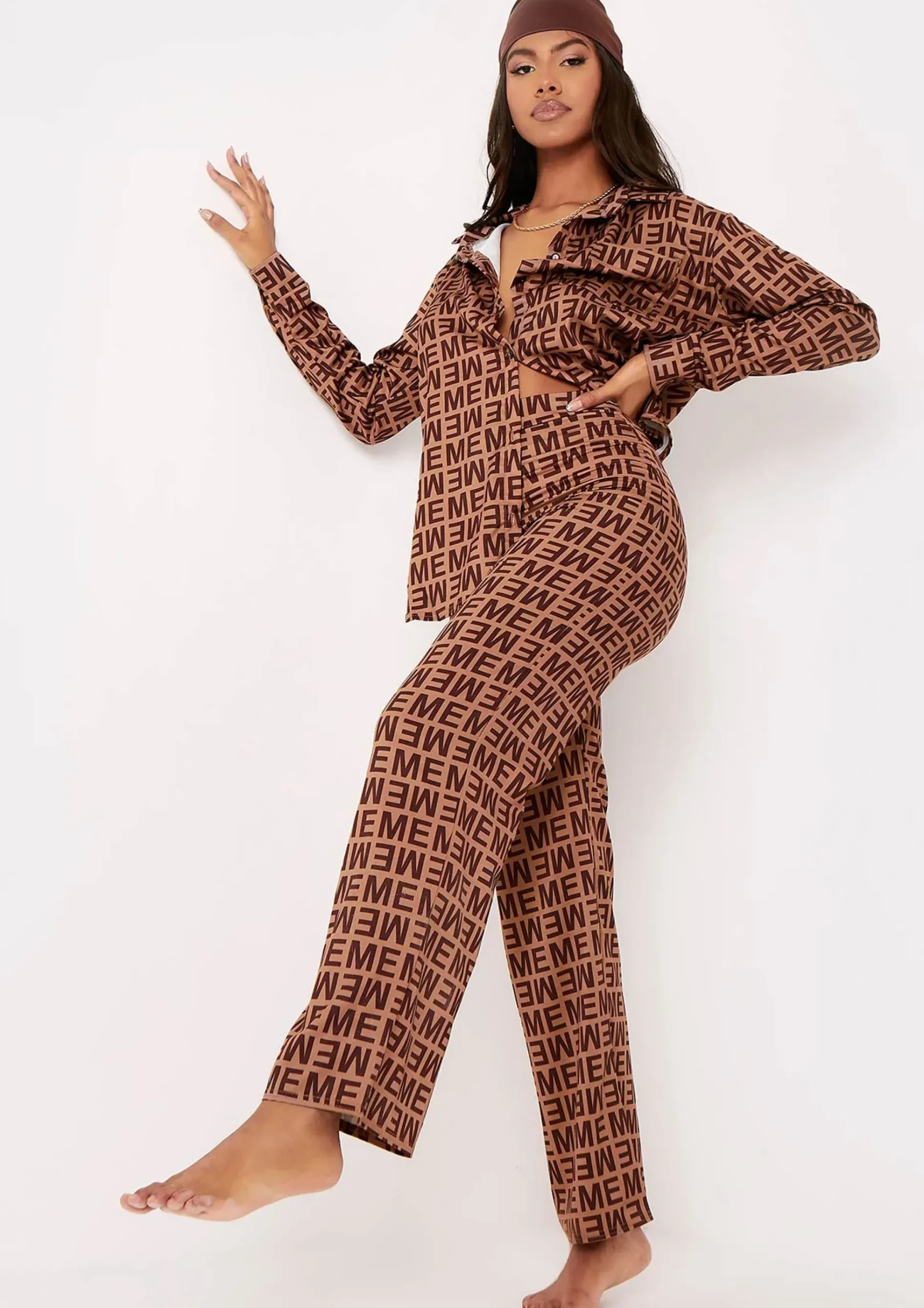 Flash Sale Kimber Brown Me Print Straight Leg Trousers Women Trousers