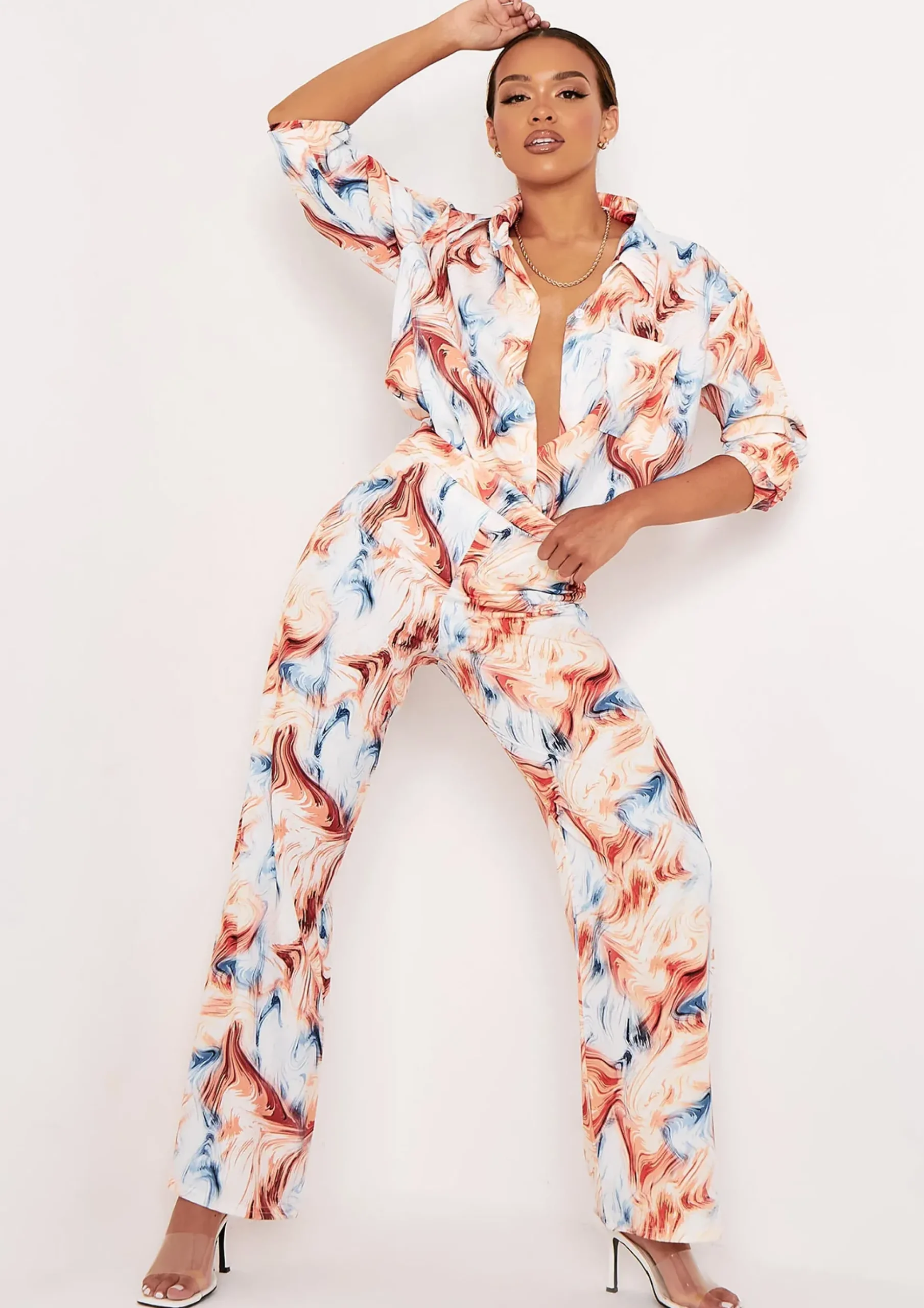 Sale Kimber Multi Marble Print Straight Leg Trousers Women Trousers