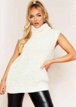 Kimberley Beige Knitted Roll Neck Sleeveless Top^Missy Empire Discount