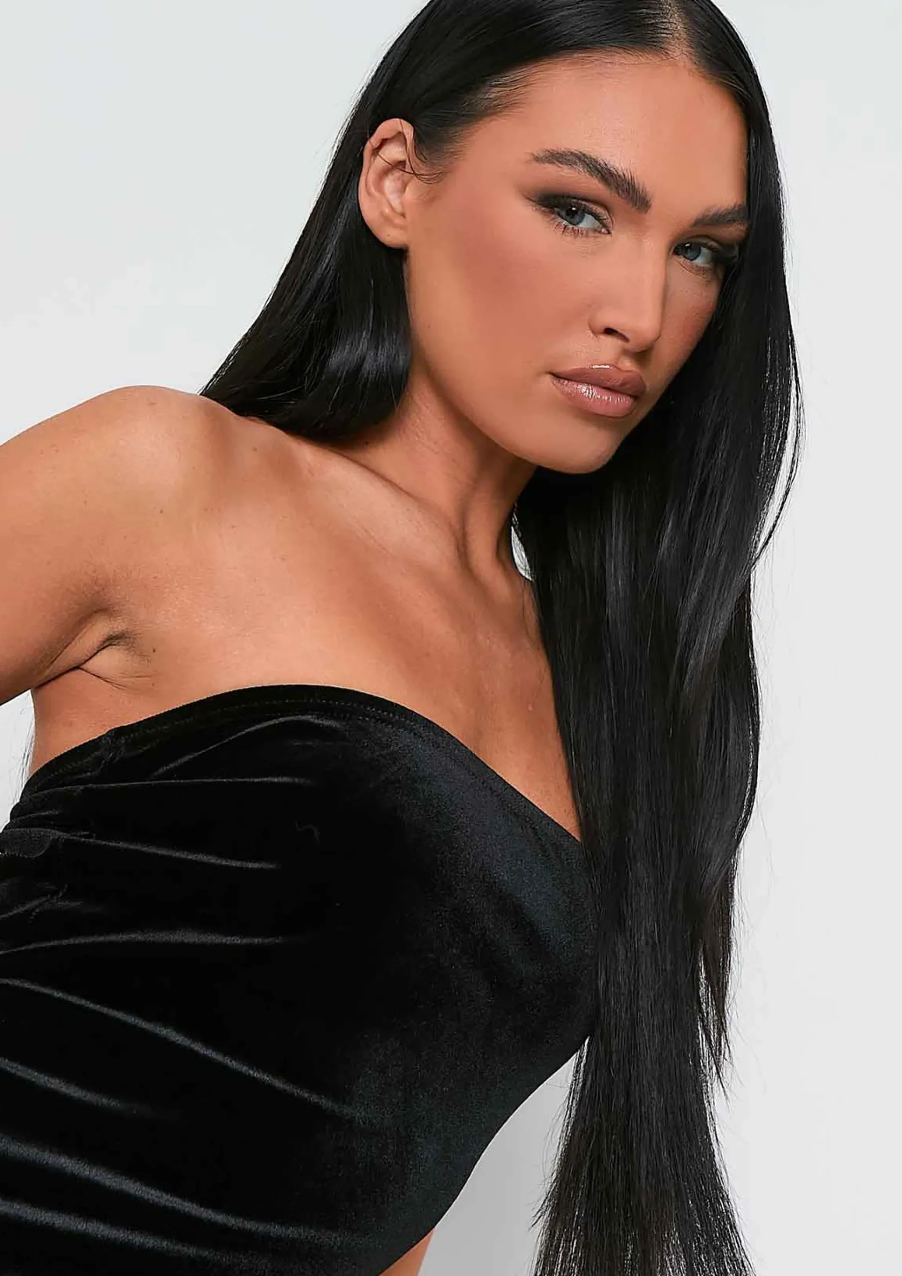 Fashion Kimberly Black Bandeau Velour Mini Dress Women Dresses