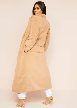 Kinsley Camel Faux Fur Maxi Coat^Missy Empire Hot