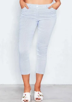 Clearance Kirby Blue Pinstripe Cropped Trousers Women Trousers
