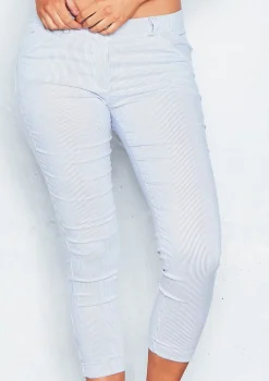 Clearance Kirby Blue Pinstripe Cropped Trousers Women Trousers