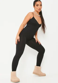 Outlet Kora Black Ribbed Seamless Strappy Jumpsuit Women Seamless & Shapewear