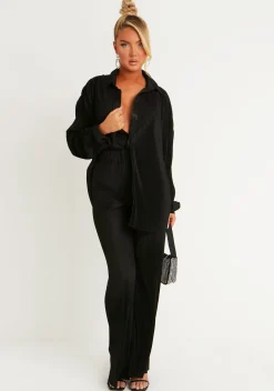 Online Kori Black Plisse Straight Leg Trouser Women Trousers