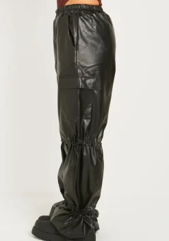 Store Kori Black Pu Toggle Cargo Trousers Women Trousers