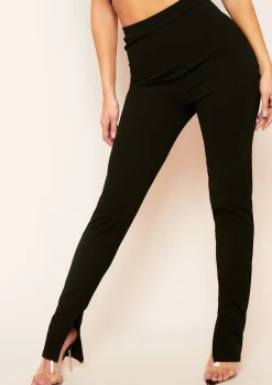 Discount Kourtney Black Plain Inside Split Trousers Women Trousers