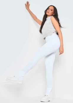 Clearance Kourtney White Plain Inside Split Trousers Women Trousers
