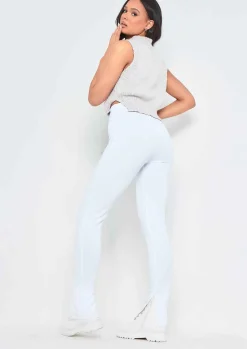 Clearance Kourtney White Plain Inside Split Trousers Women Trousers