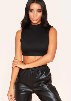 Cheap Kylee Black High Neck Racer Crop Top Women Basics